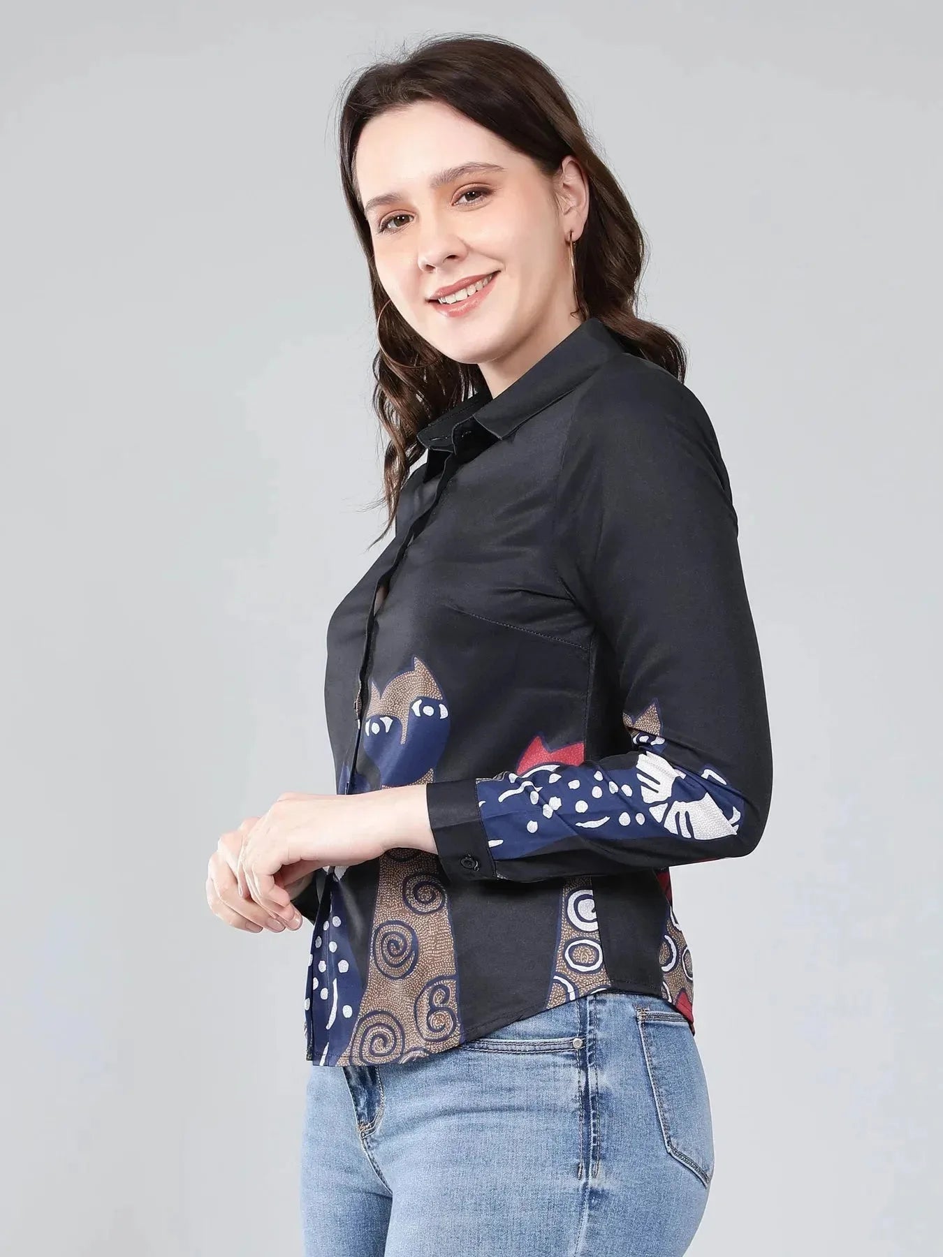 Cartoon Cat Printed Shirt