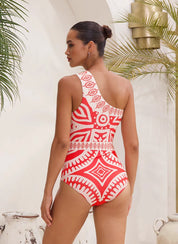 Printed One Shoulder Monokini With Pants
