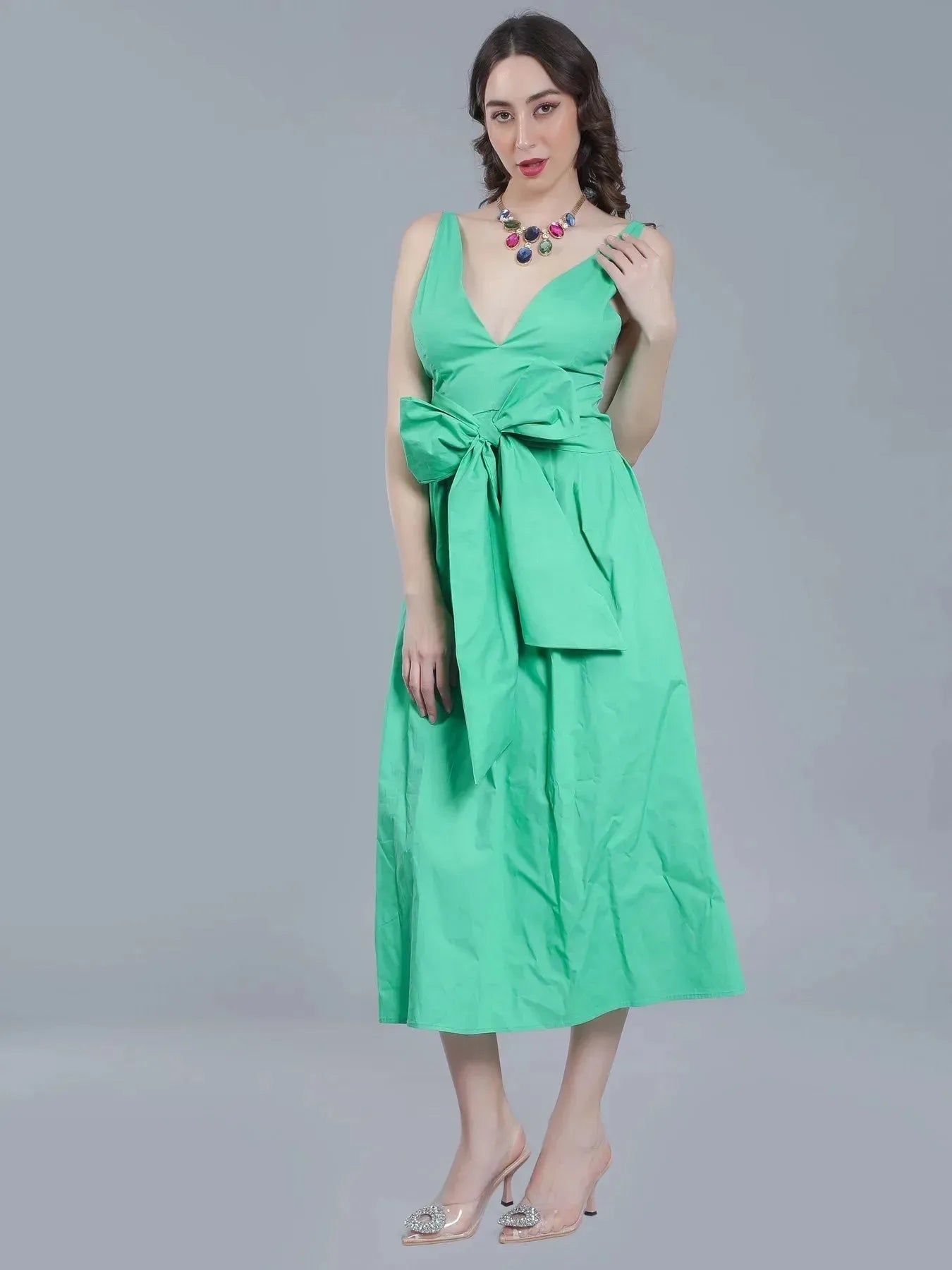 Deep V-Neck Cotton Dress