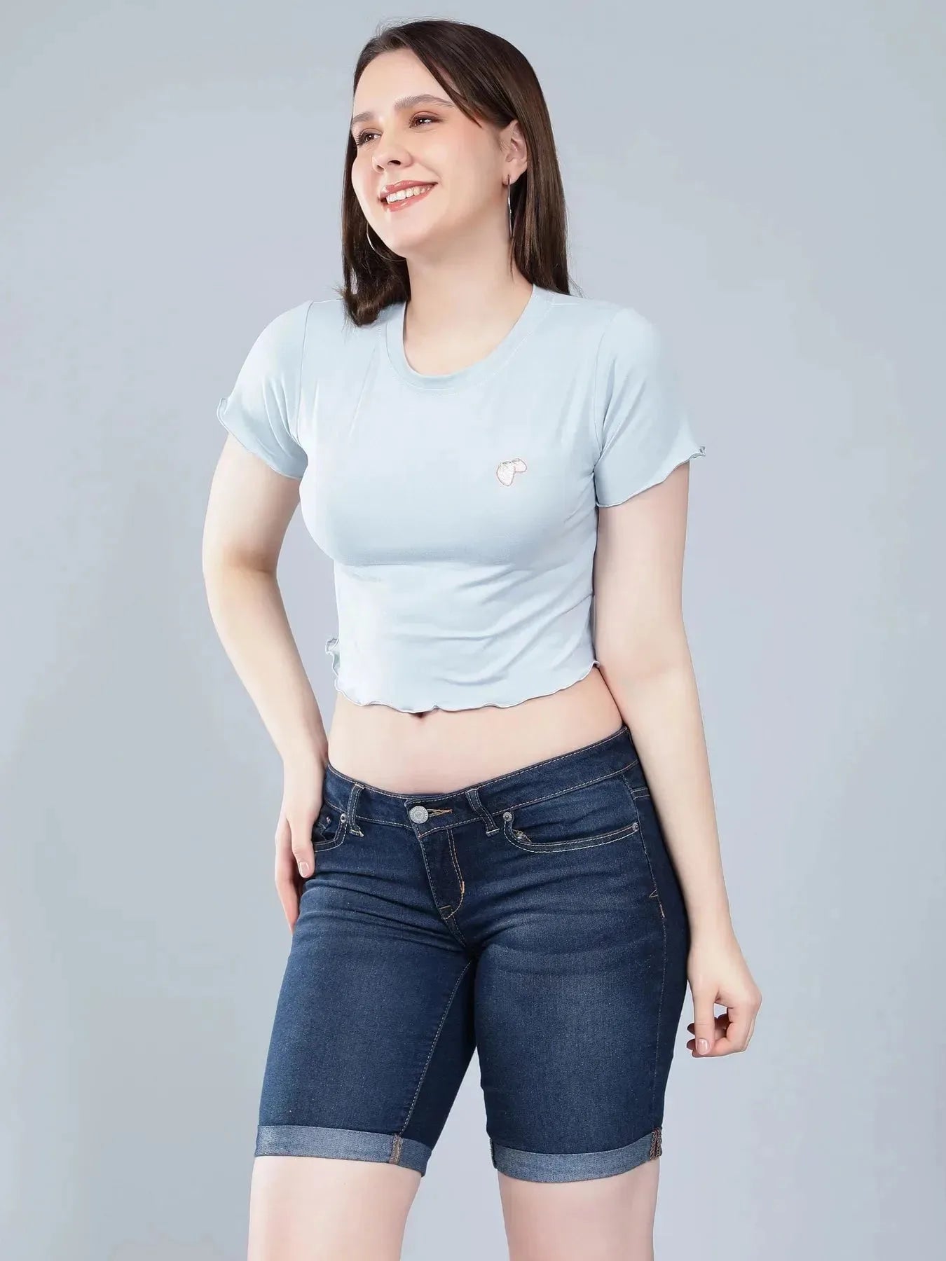 Strawberry Embroidery Crop Tee