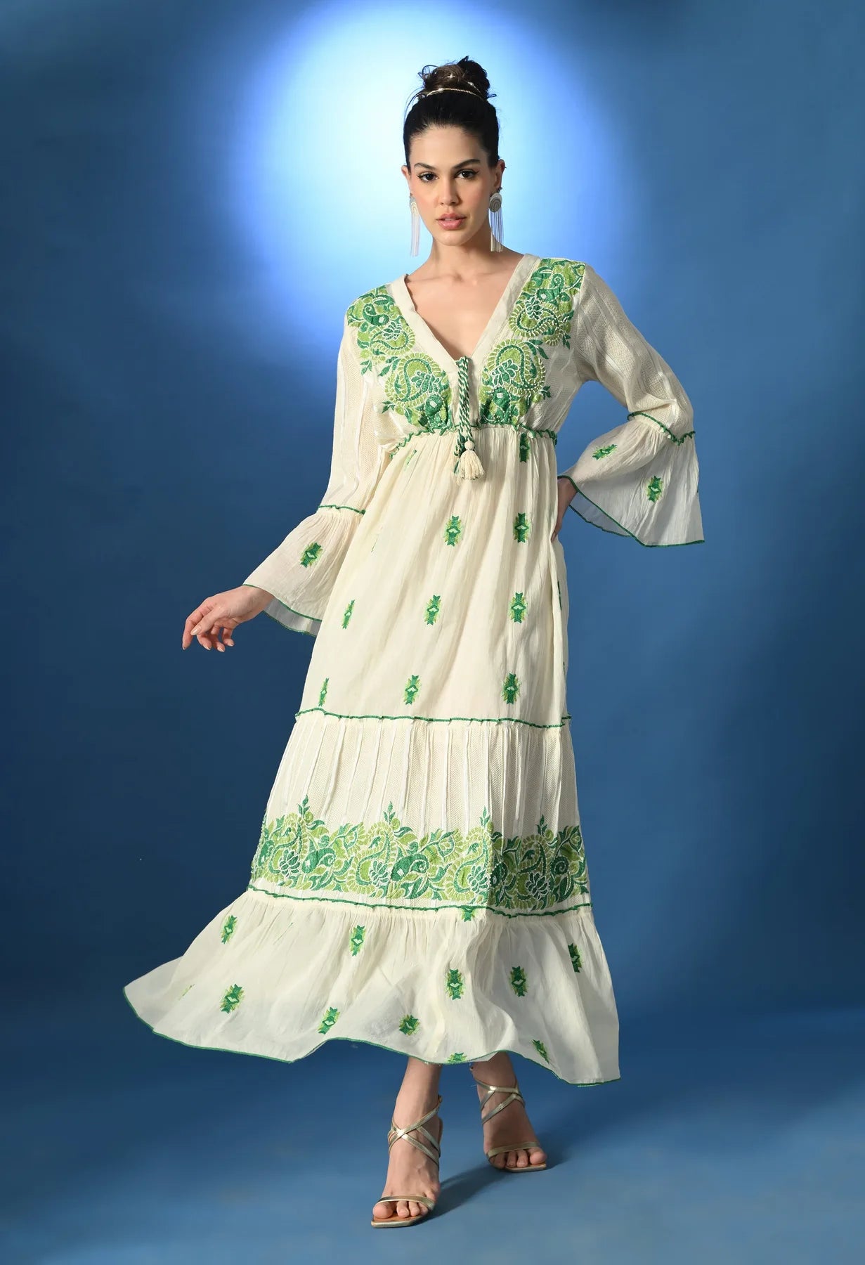 Aurora Jacquard Green Maxi Dress