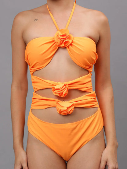Halter Cut Out Monokini With Sarong