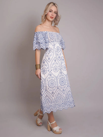 Off-Shoulder Embroidered Dress