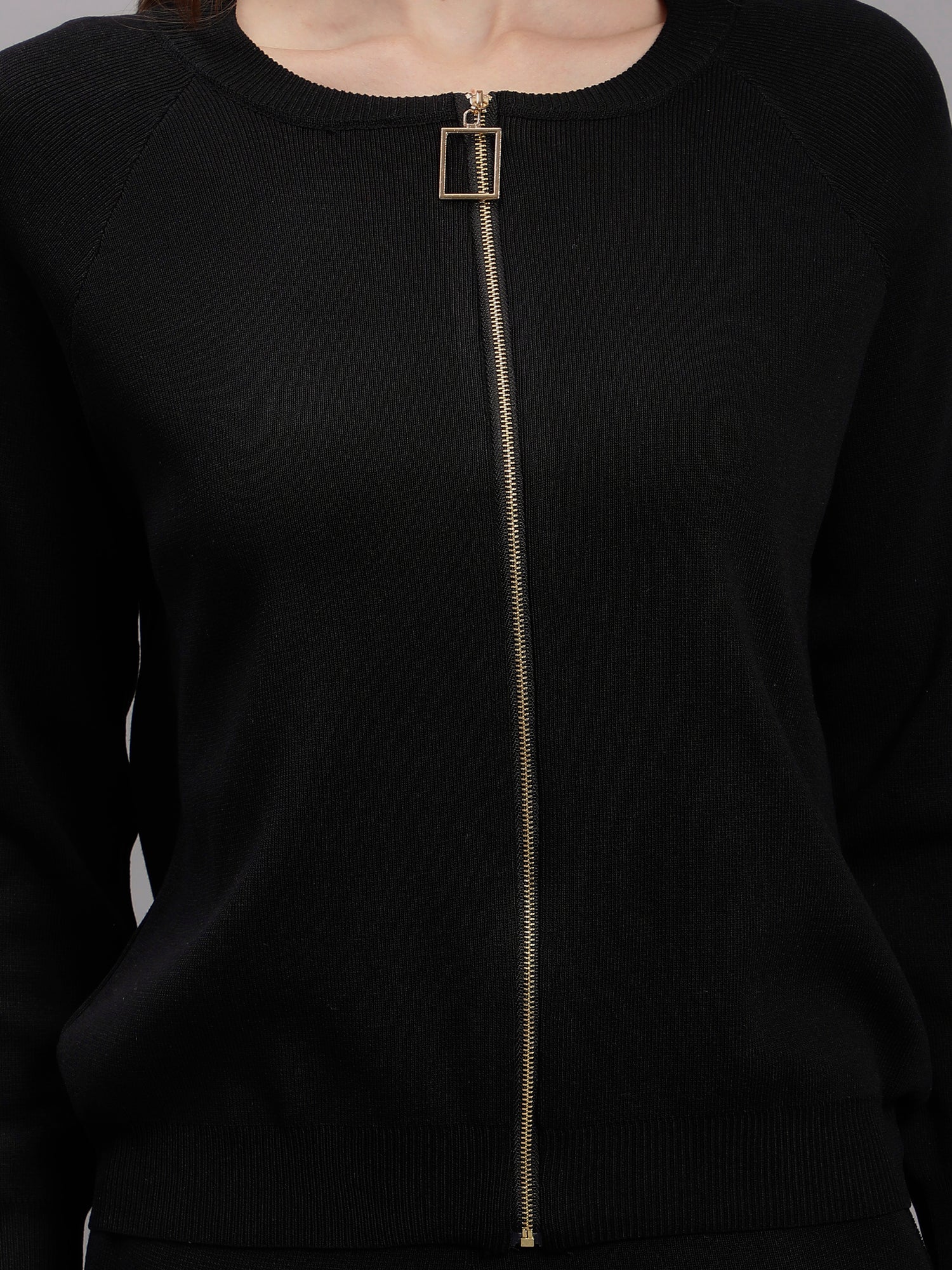 Front Zip Knitted Three Piece Set