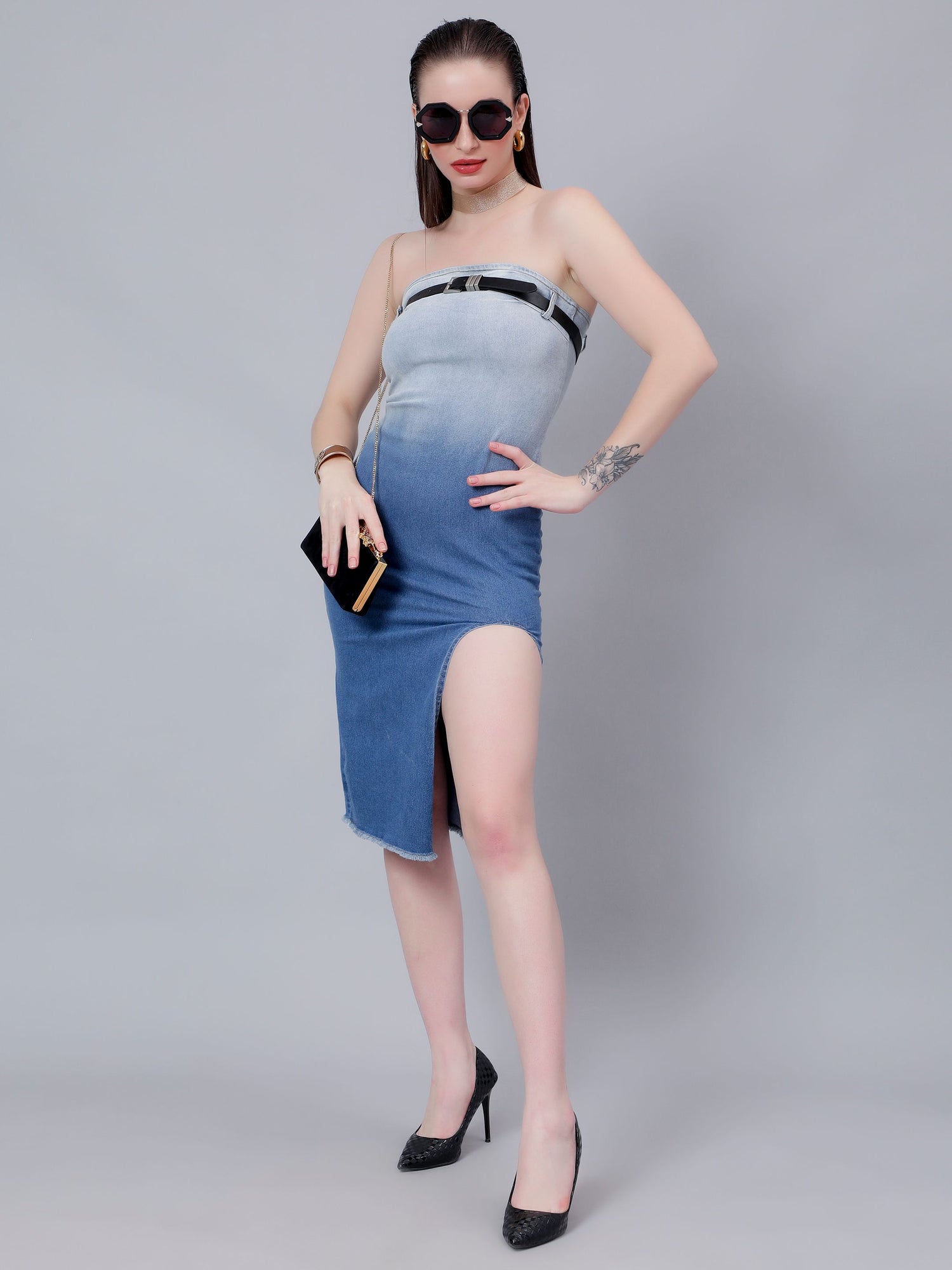 Gradient Tube Denim Dress