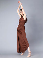 Fan Pleats One-Shoulder Dress