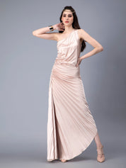Fan Pleats One-Shoulder Dress