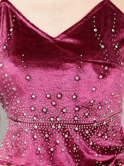Rhinestones Studded Velvet Strappy Dress