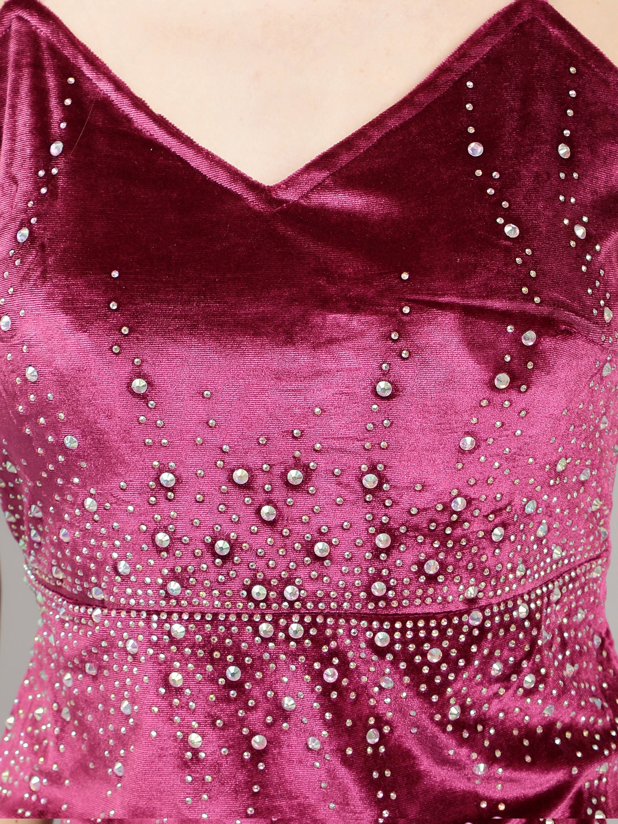 Rhinestones Studded Velvet Strappy Dress