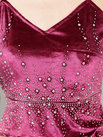 Rhinestones Studded Velvet Strappy Dress