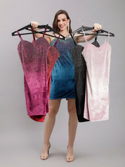 Rhinestones Studded Velvet Strappy Dress