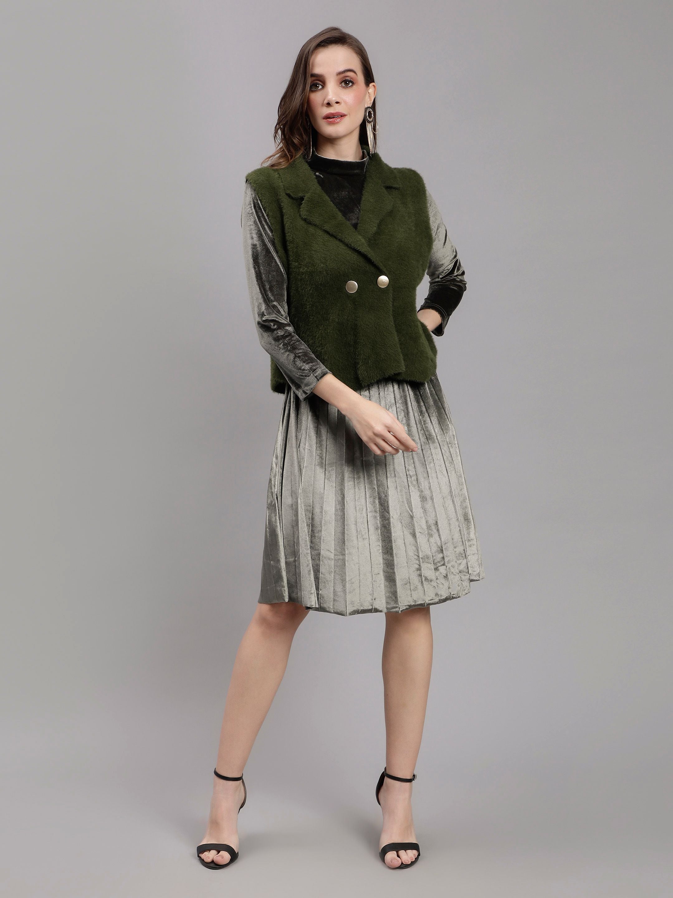 Sleeveless Jacket and Dress Set