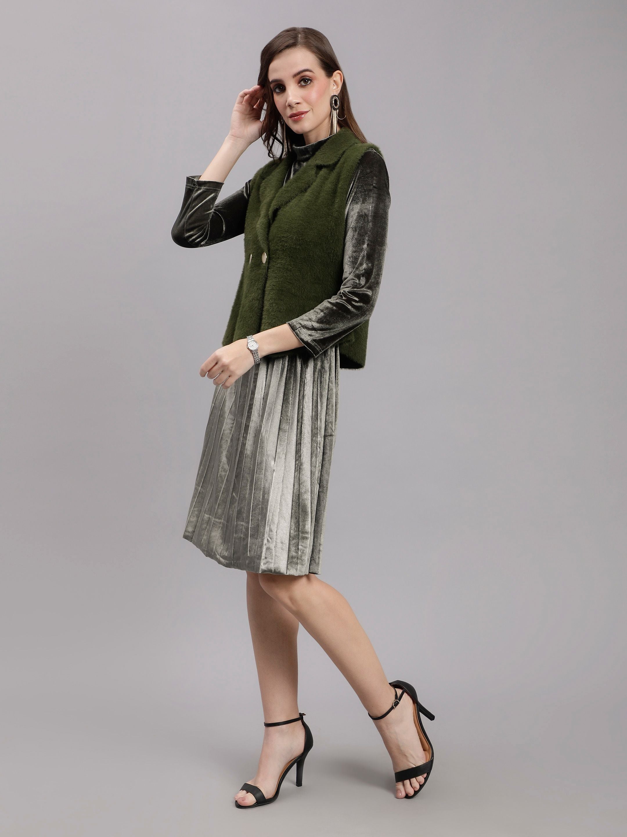 Sleeveless Jacket and Dress Set