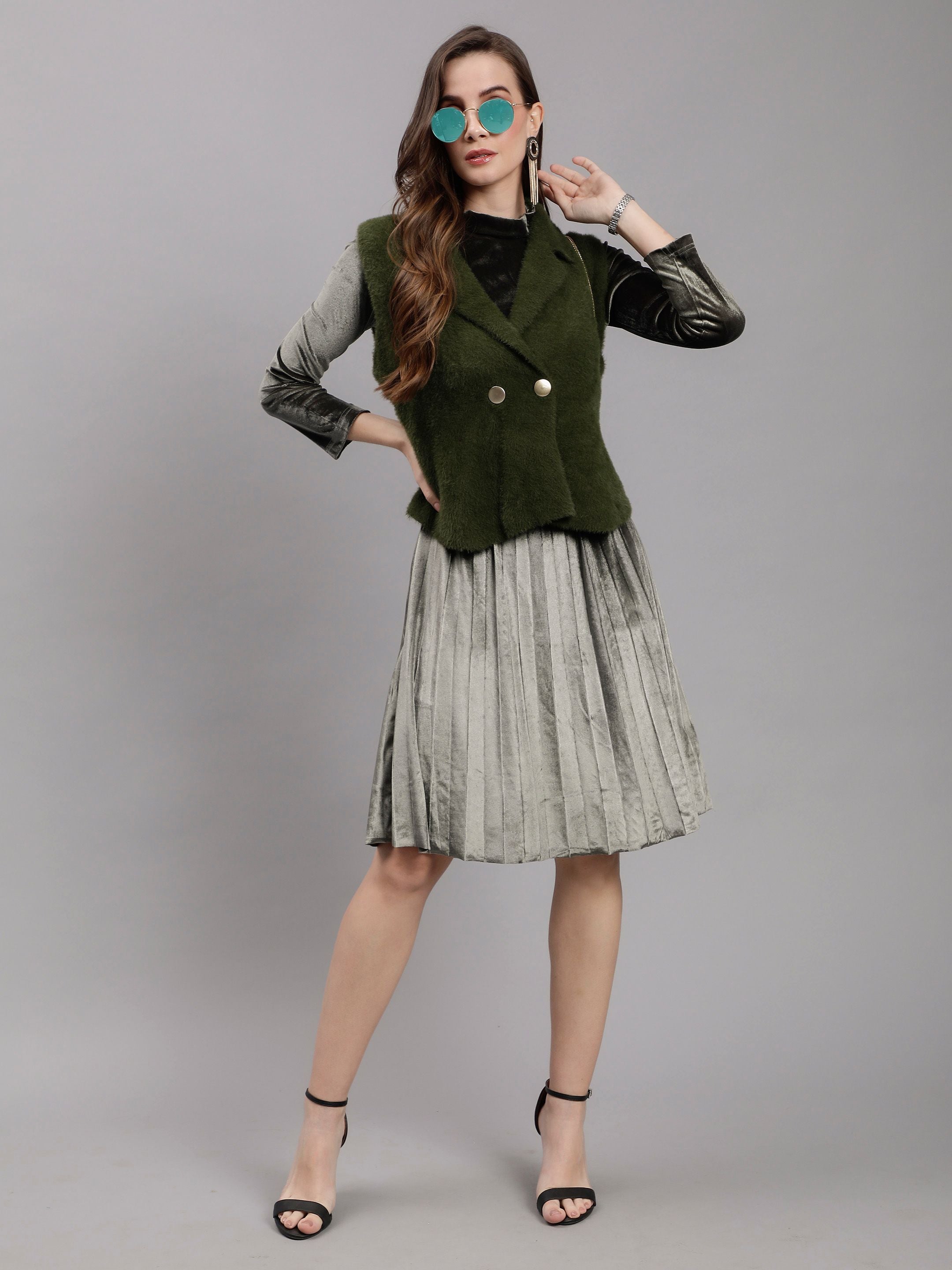 Sleeveless Jacket and Dress Set