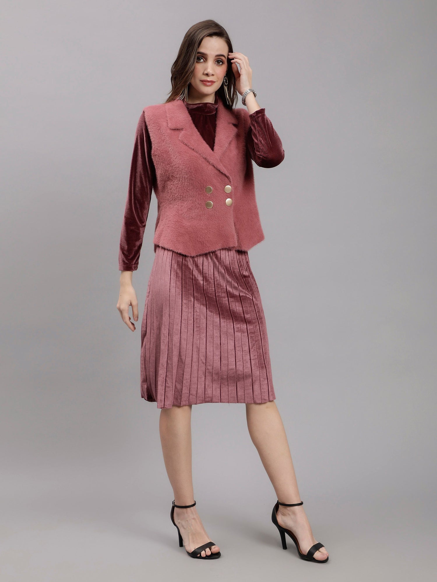 Sleeveless Jacket and Dress Set