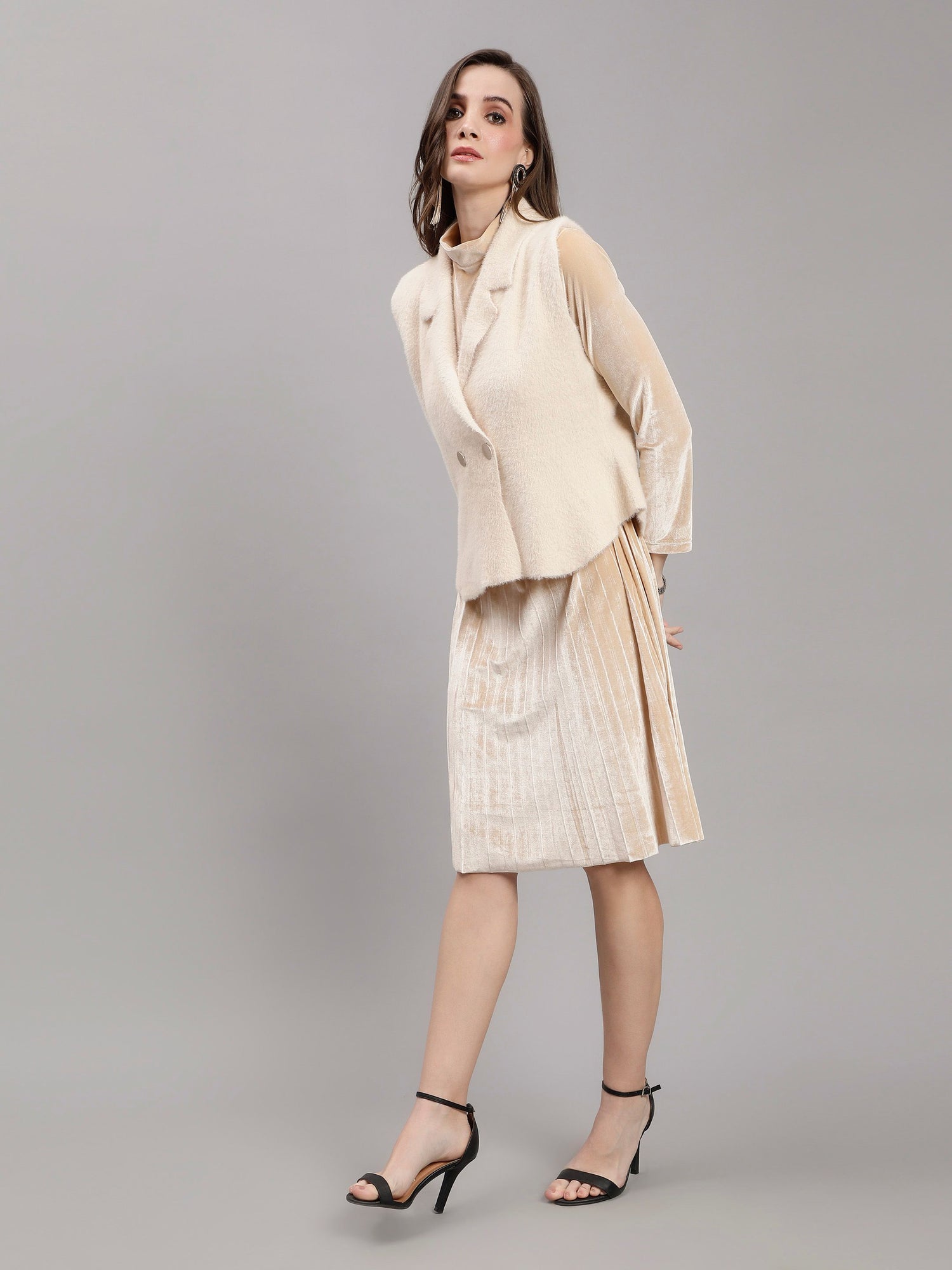 Sleeveless Jacket and Dress Set