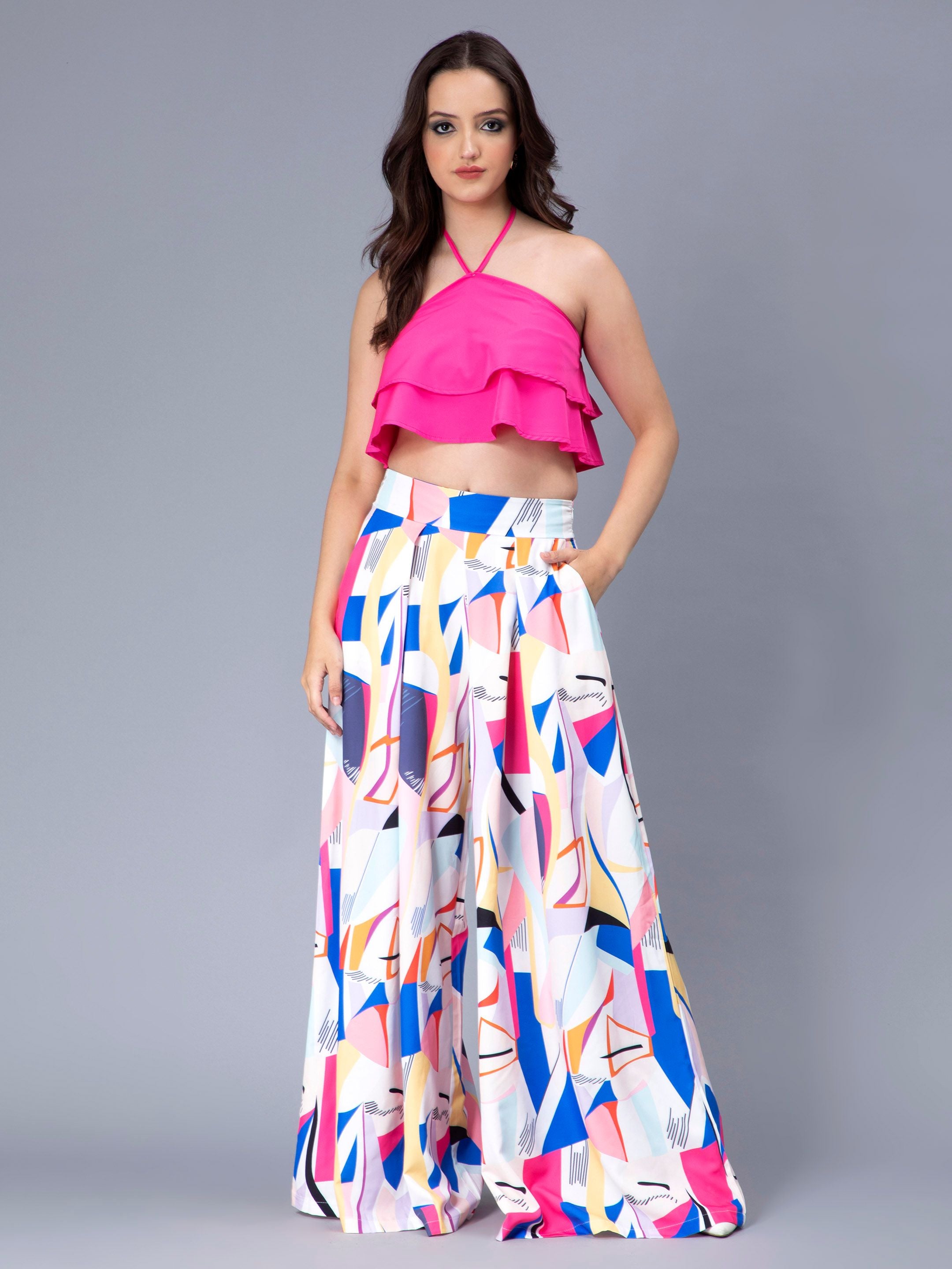 Ruffle Cami And Abstract Print Pants Set