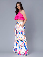 Ruffle Cami And Abstract Print Pants Set