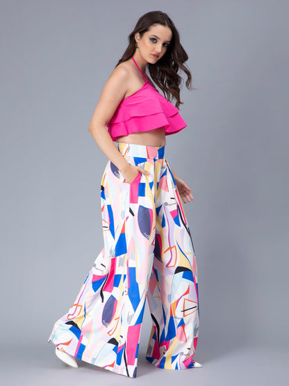 Ruffle Cami And Abstract Print Pants Set