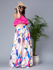 Ruffle Cami And Abstract Print Pants Set