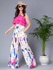 Ruffle Cami And Abstract Print Pants Set
