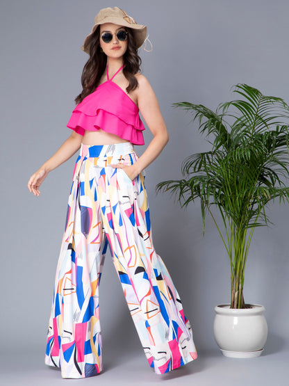 Ruffle Cami And Abstract Print Pants Set