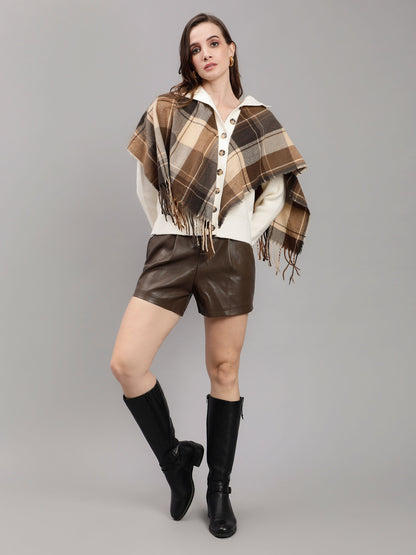 Plaid Cape Knitted Cardigan