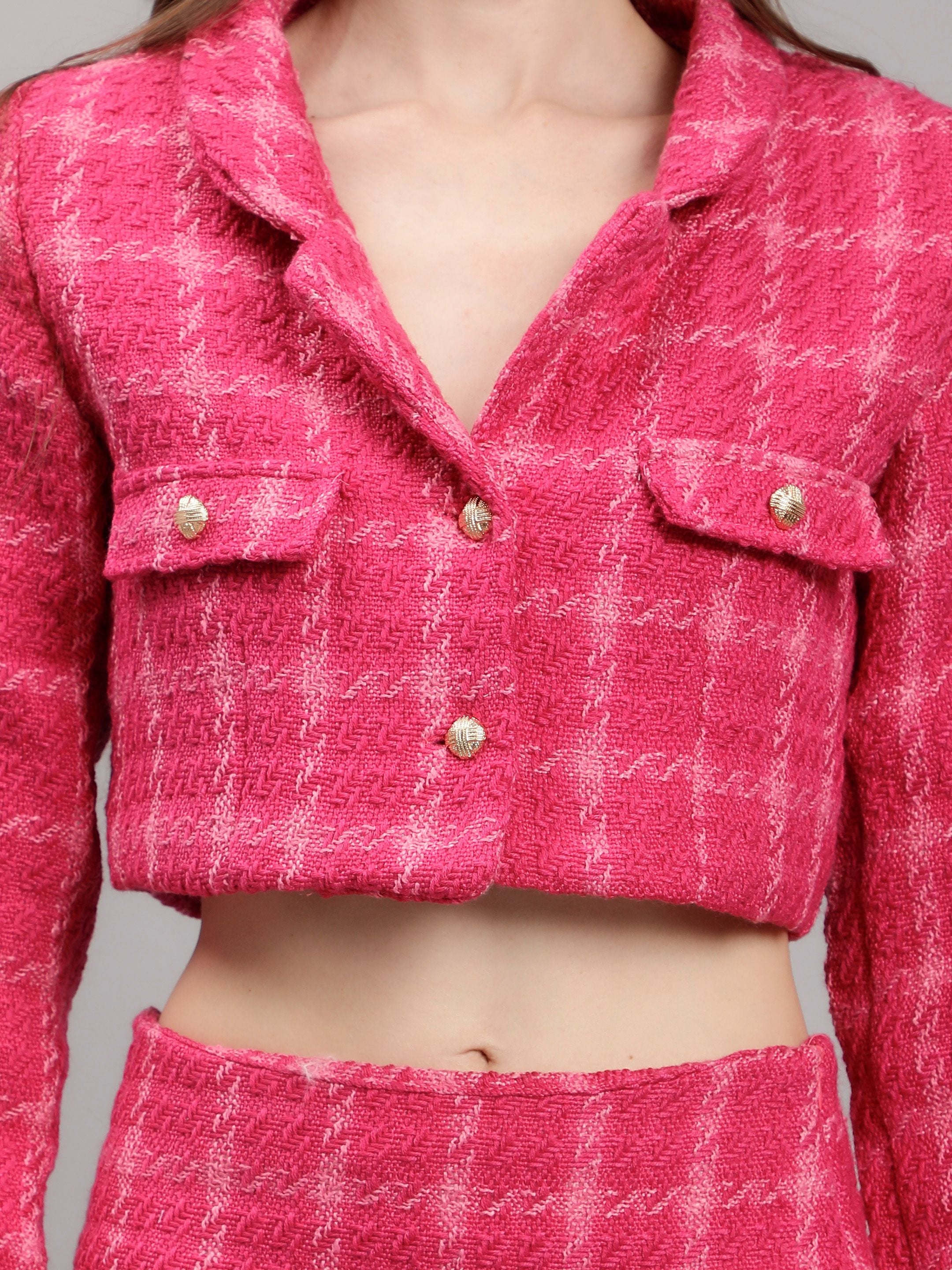 Plaid Tweed Blazer Skirt Set