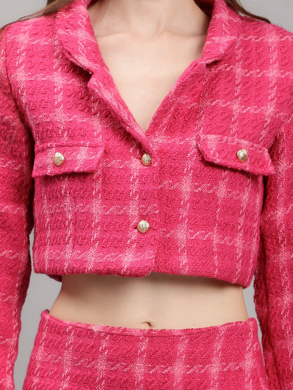 Plaid Tweed Blazer Skirt Set