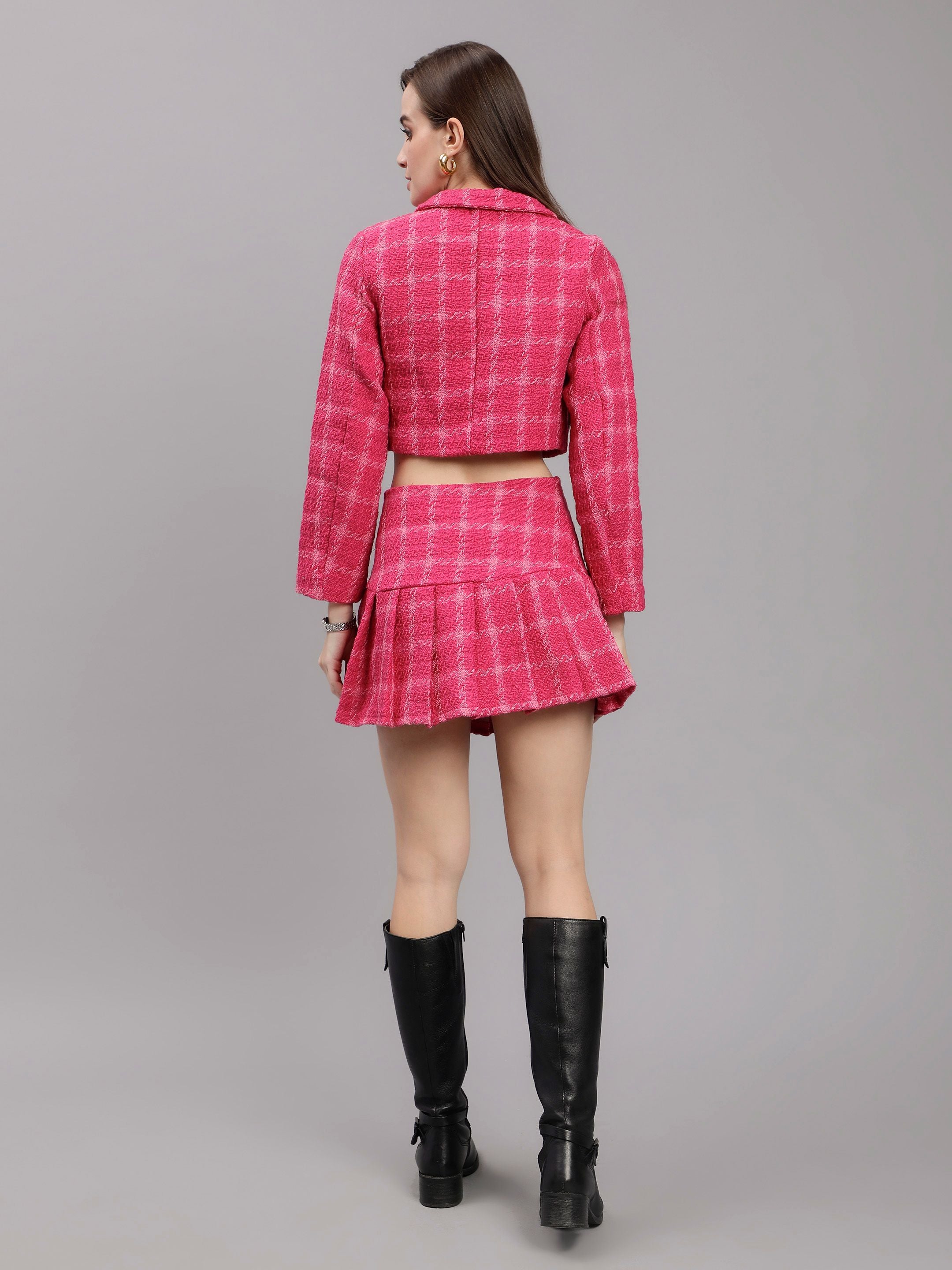 Plaid Tweed Blazer Skirt Set