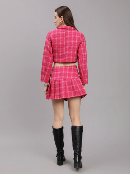 Plaid Tweed Blazer Skirt Set