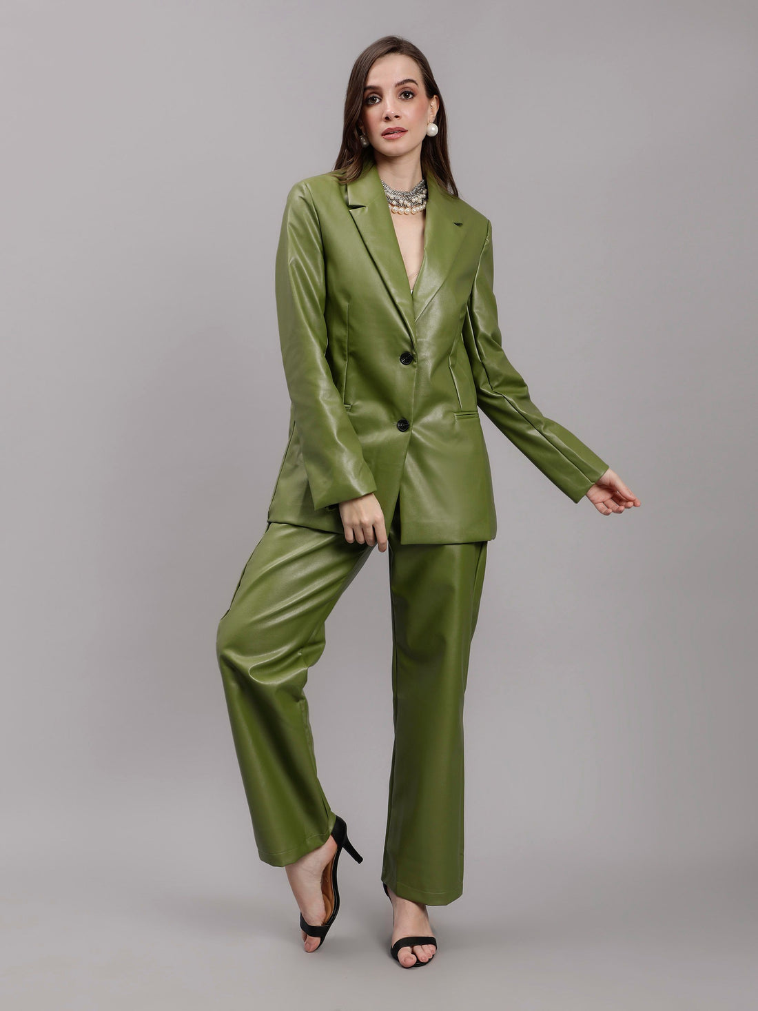 Faux Leather Formal Two Piece Set