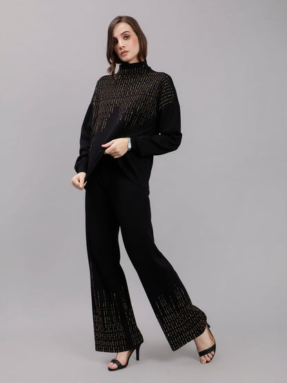 Metallic Rhinestone Knitted Two Piece Set