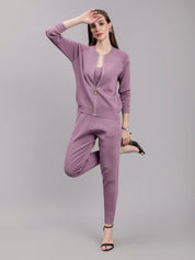 Front Zip Knitted Three Piece Set