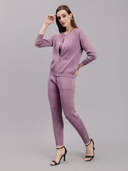 Front Zip Knitted Three Piece Set