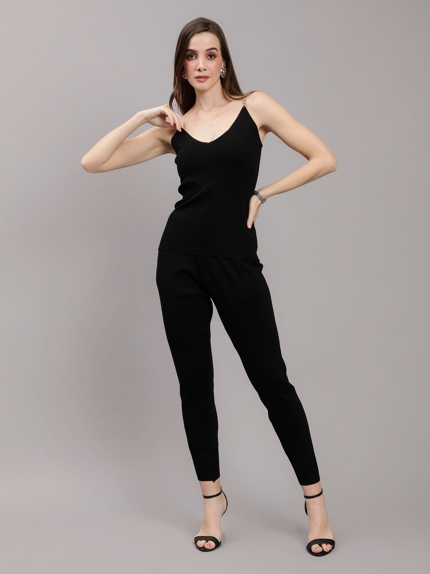 Front Zip Knitted Three Piece Set