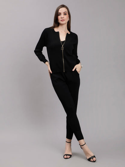 Front Zip Knitted Three Piece Set