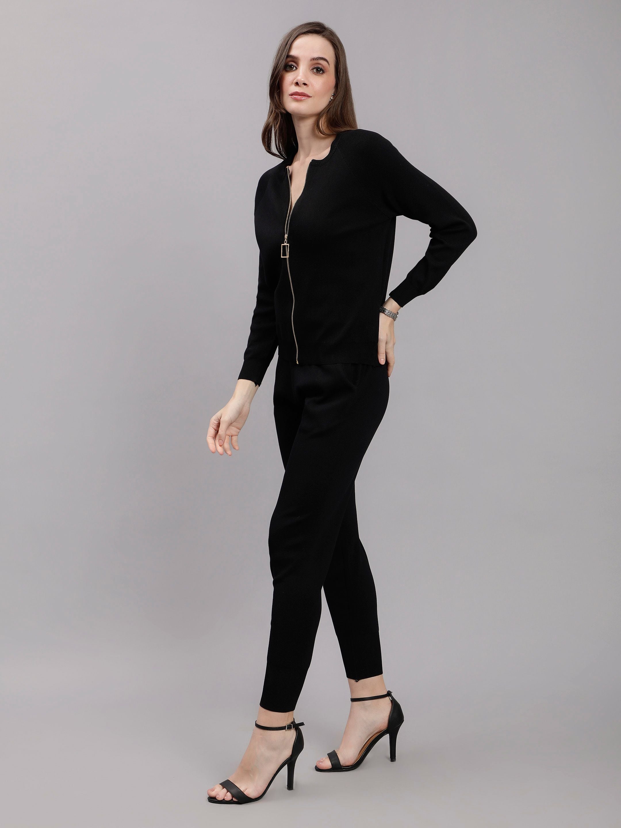 Front Zip Knitted Three Piece Set