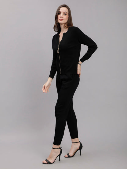 Front Zip Knitted Three Piece Set