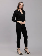 Front Zip Knitted Three Piece Set