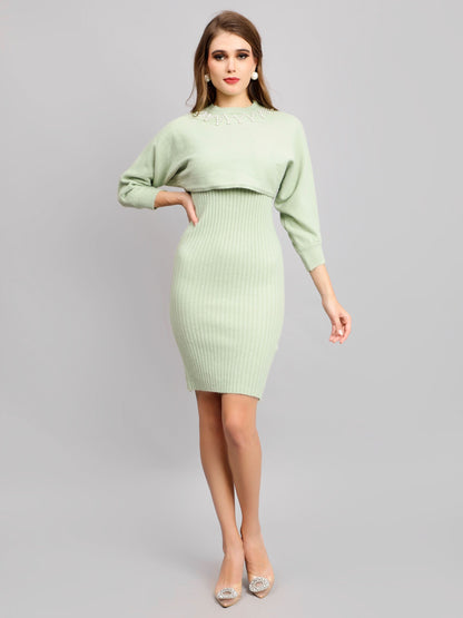 Pearl Embellished Winter Knitted Two-Piece Set