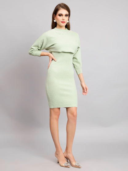 Pearl Embellished Winter Knitted Two-Piece Set