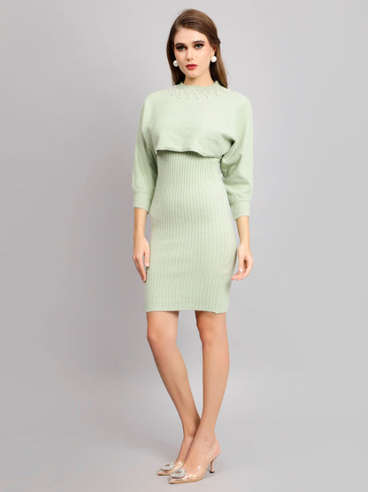 Pearl Embellished Winter Knitted Two-Piece Set