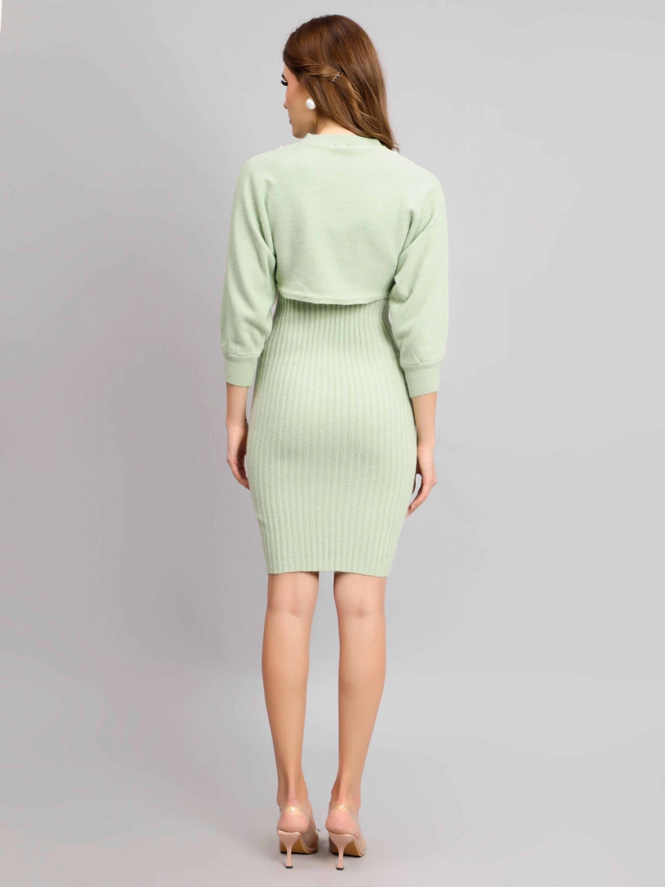 Pearl Embellished Winter Knitted Two-Piece Set