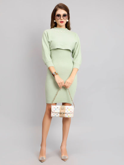Pearl Embellished Winter Knitted Two-Piece Set