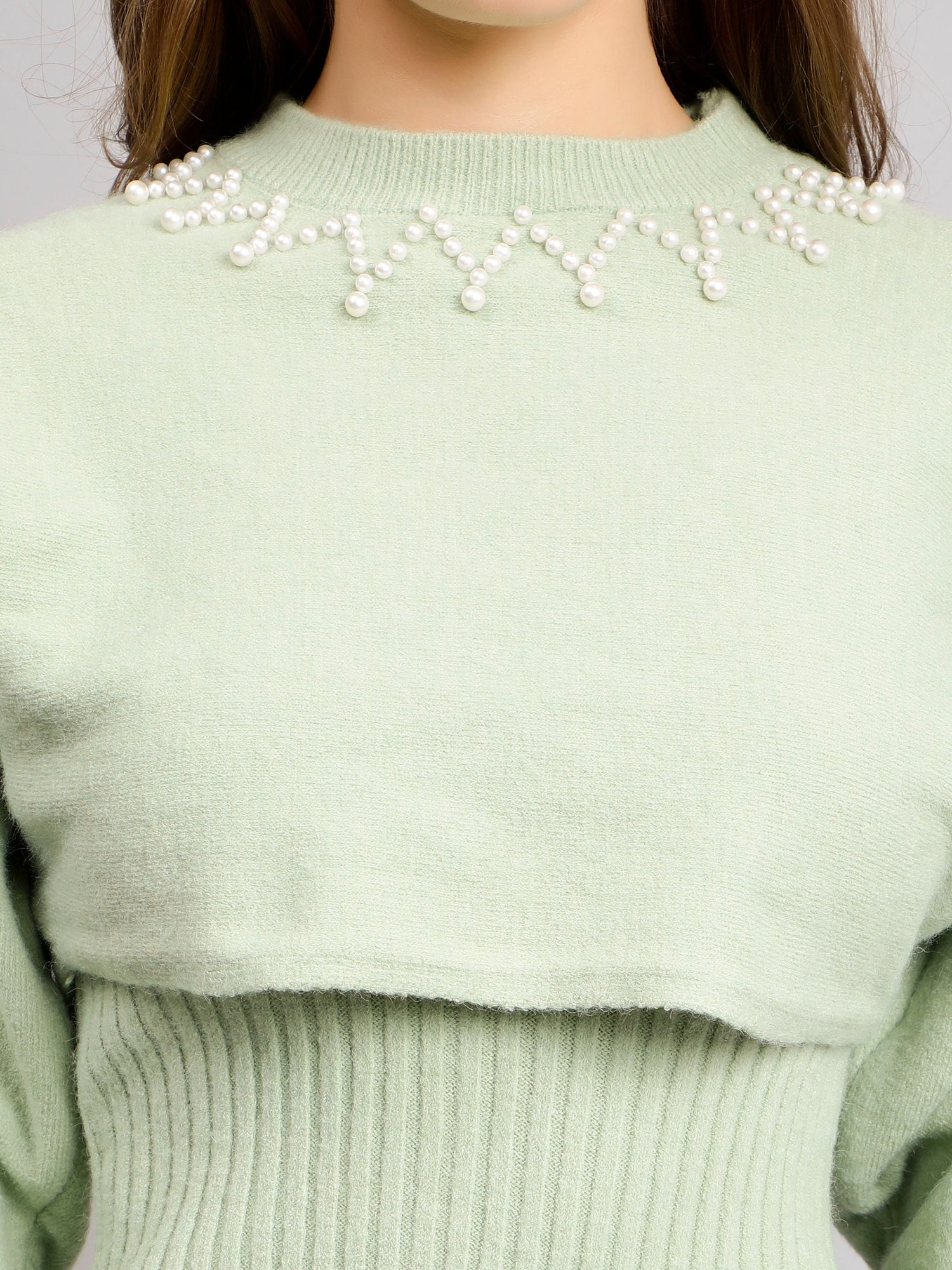 Pearl Embellished Winter Knitted Two-Piece Set