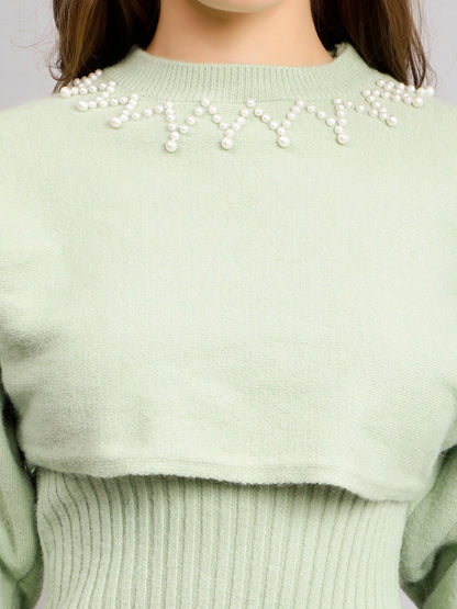 Pearl Embellished Winter Knitted Two-Piece Set