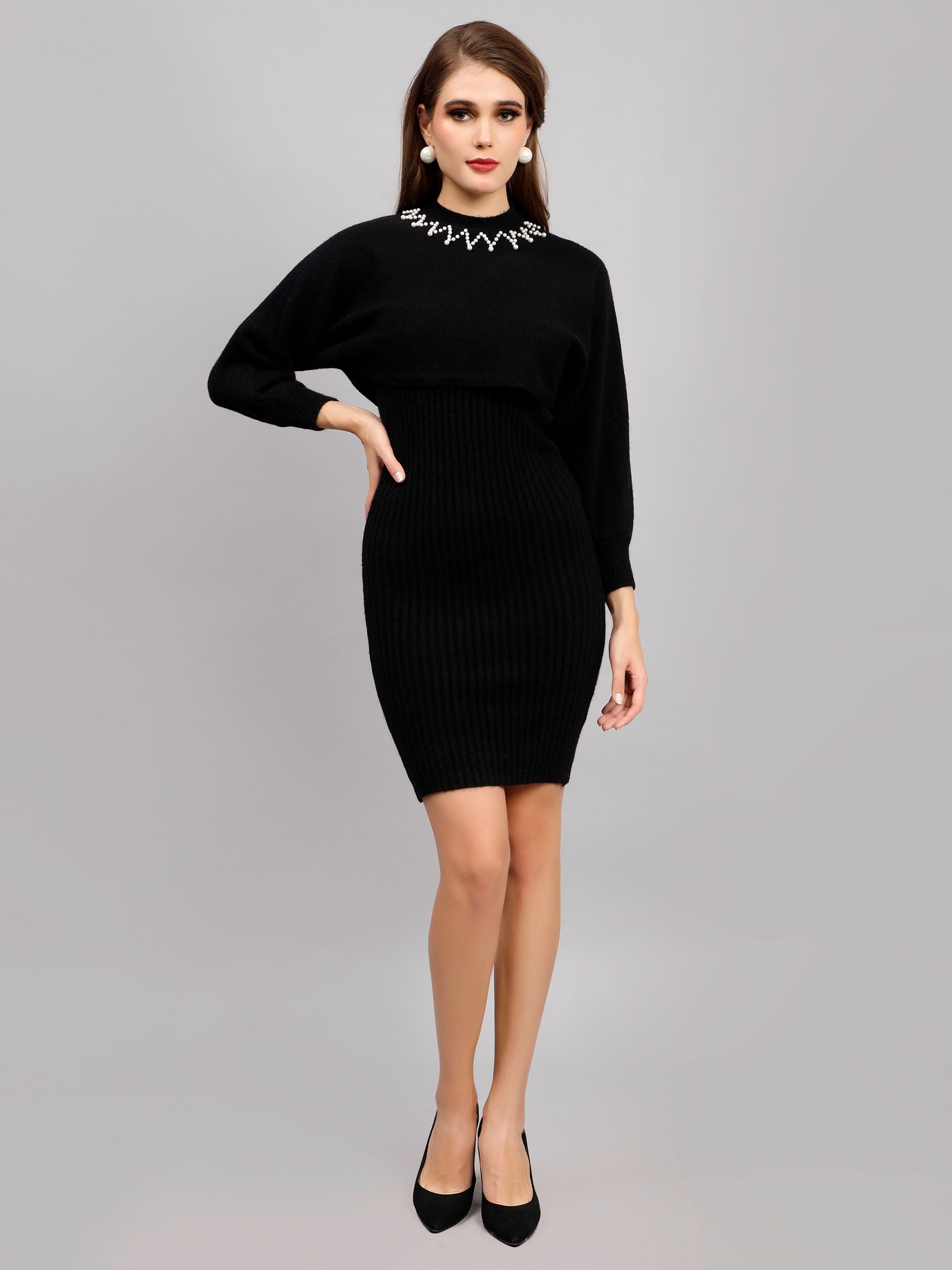 Pearl Embellished Winter Knitted Two-Piece Set
