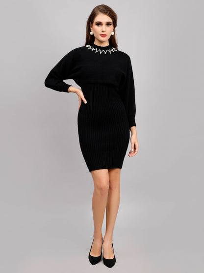 Pearl Embellished Winter Knitted Two-Piece Set