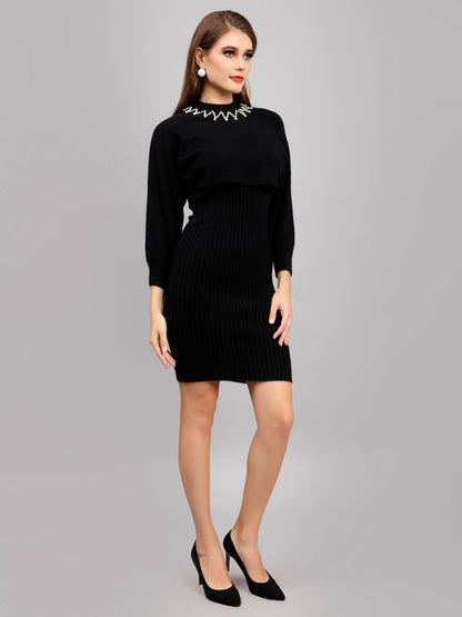 Pearl Embellished Winter Knitted Two-Piece Set